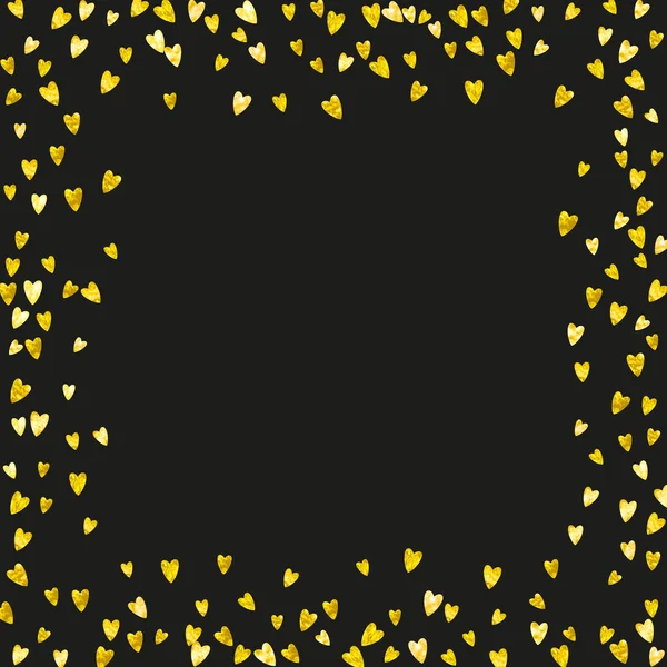 Valentijnsdag Frame Met Gouden Glitter Hartjes Februari Dag Vector Confetti — Stockvector