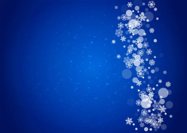 圣诞和新年的白色雪片雪架 蓝色背景下闪烁着火花 横幅雪架 优惠券 派对活动 飘落的霜雪 — 图库矢量图片