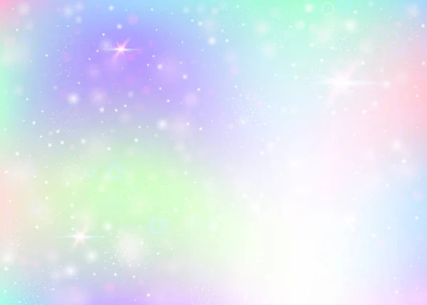 有彩虹网的神奇背景 Kawaii宇宙横幅在公主的颜色 具有全息图的幻想梯度背景 全景魔术背景与仙女闪耀 星星和模糊 — 图库矢量图片