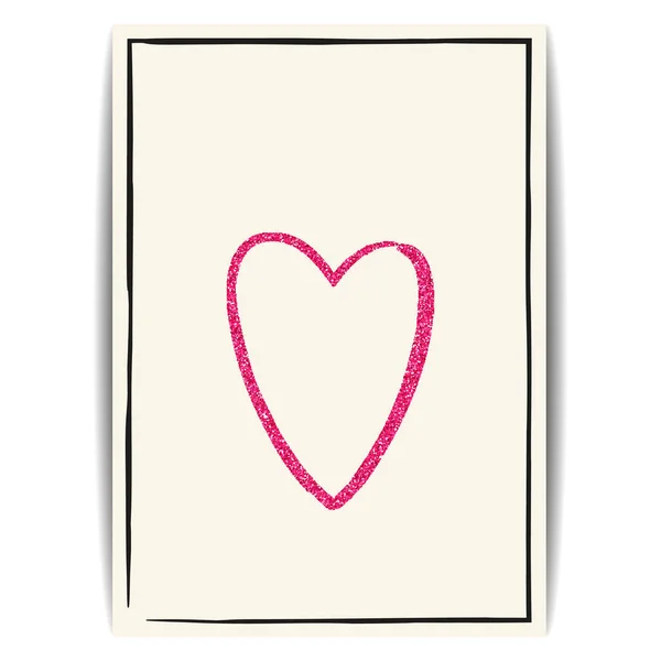 Modelo Banner Com Símbolo Amor Coração Texturizado Rosa Com Lantejoulas — Vetor de Stock