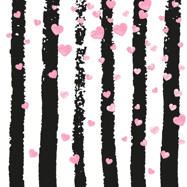 Confettis Coeur Rose Pailleté Sur Rayures Noires Paillettes Tombantes Brillantes — Image vectorielle