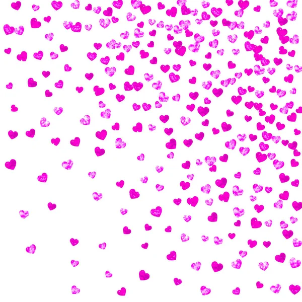 ピンクの輝きの心を持つバレンタインデーカード 2月14日 バレンタインデーカードテンプレート用ベクトルコンフェッティ 手描きの質感をグランジ ギフト券 バウチャー イベントのための愛のテーマ — ストックベクタ