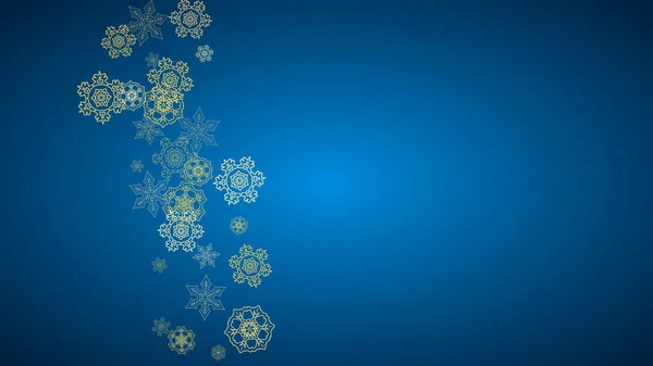 New Year Snow Blue Background Gold Glitter Snowflakes Christmas New — Stock Vector