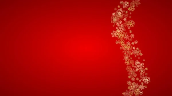 Flocons Neige Noël Sur Fond Rouge Cadre Horizontal Paillettes Pour — Image vectorielle