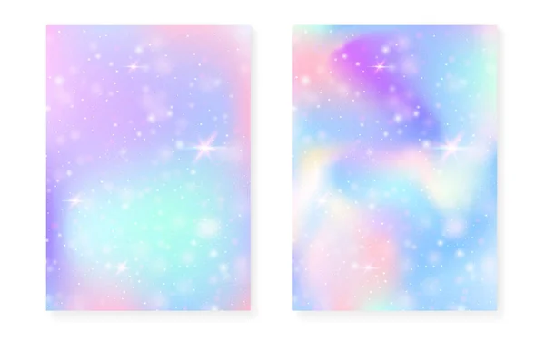 Prinzessin Hintergrund Mit Kawaii Regenbogengradienten Magisches Einhorn Hologramm Holographische Märchen — Stockvektor