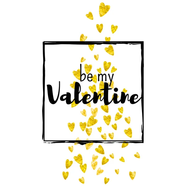 Tarjeta San Valentín Con Corazones Brillo Dorado Febrero Vector Confetti — Archivo Imágenes Vectoriales