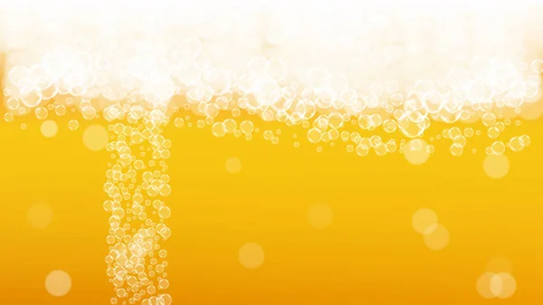 啤酒背景与现实的泡沫 酒吧和酒吧菜单设计 横幅和传单用清凉液体饮料 黄色水平啤酒背景与白色泡沫 酿酒厂设计的新鲜啤酒杯 — 图库矢量图片