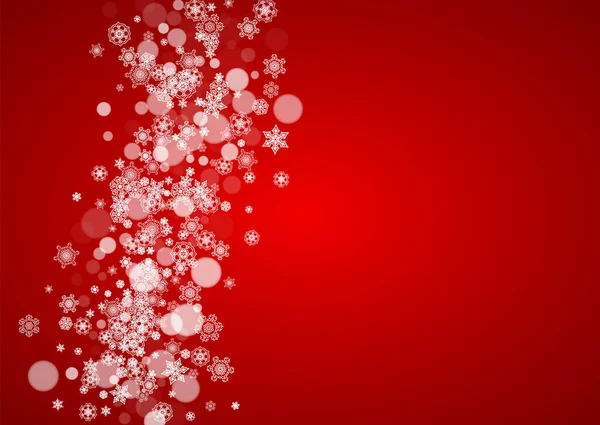 红色背景上的圣诞雪花 圣诞老人的颜色 冬季横幅 优惠券 圣诞雪花派对活动的横向框架 假日庆祝降雪 — 图库矢量图片
