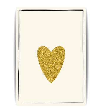 Aşk sembollü bir pankart. Parlak pullu altın dokular. Mesaj için yer. Sevgililer günü kartı, düğün davetiyesi, tişört, etiket, kartpostallar için tasarım. Vektör EPS10 illüstrasyonu.