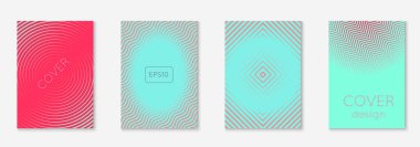 Güzel kapak şablonu. Yarım ton eğimli asgari trend vektörü. Broşür, poster, broşür ve davetiye için Geometrik serin kapak şablonu. Minimalist renkli şekiller. Soyut resimleme.