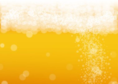 Bira arka planı. El yapımı bira sıçraması. Oktoberfest köpüğü. Restoran afişi tasarımı. Gerçekçi beyaz baloncuklu soğuk bira. Bira arkaplanlı turuncu bardak için soğuk sıvı içecek..