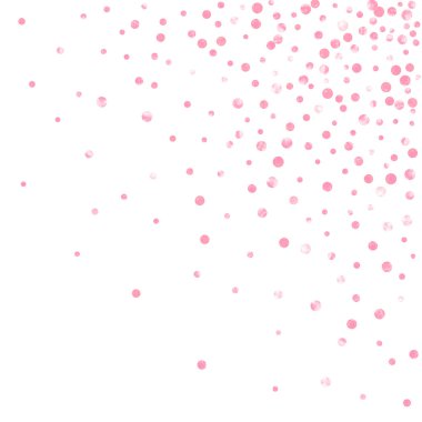 İzole edilmiş arka planda noktalı pembe simli konfeti. Metalik pırıltısıyla düşen pullar. Parti daveti için pembe parıltılı konfeti tasarımı, gelin partisi ve randevu davetini kaydet.