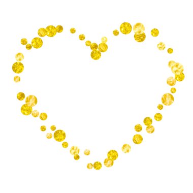 İzole edilmiş arka planda noktalı düğün simleri konfetisi. Parlak parıltılı pullarla rastgele düşen pullar. Parti davetiyesi, bayrak, tebrik kartı, düğün öncesi parti için altın parıltılı tasarım.