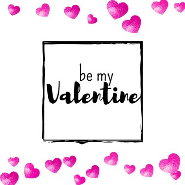 Pembe kalpli sevgililer günü kartı. 14 Şubat. Sevgililer Günü kartı şablonu için vektör konfetisi. Grunge el çizimi dokusu. Özel iş teklifi, afiş, broşür için aşk teması.