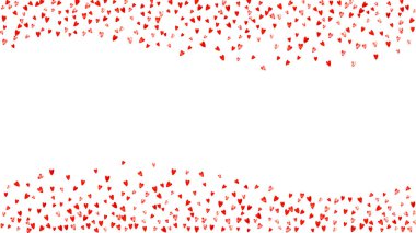 Pembe parıltılı kalp konfetisi. Sevgililer Günü. Vektör çerçevesi. El yapımı doku. Poster, hediye çeki ve afiş için aşk teması. Kalp konfetisiyle düğün ve gelin şablonu.