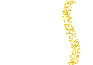 Aziz Patrick Günü geçmişi yoncalı. Şanslı folyo konfetisi. Yonca yapraklarından parlak bir çerçeve. Hediye kuponları, kuponlar, reklamlar, etkinlikler için şablon. Tatil Aziz Patrick Günü arkaplanı.