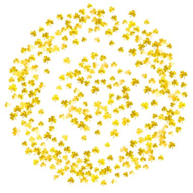 Yonca ile Aziz Patrick Günü geçmişi. Şanslı folyo konfetisi. Yonca yapraklarından parlak bir çerçeve. Özel iş teklifi şablonu, afiş, broşür. Aziz Patrick Günü arkaplanı.