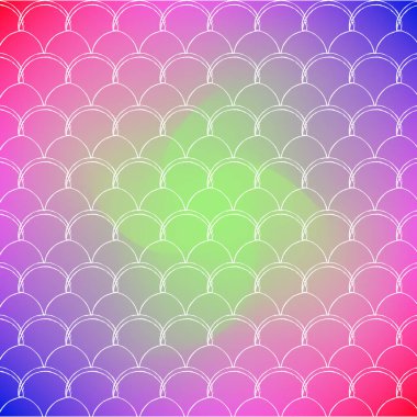 Eğilimli arka planda Squama. Squama süsüsüyle kare arkaplan. Parlak renk değişimi. Deniz kızı kuyruğu afişi ve davetiyesi. Su altı ve deniz deseni. Gökkuşağı renkleri.