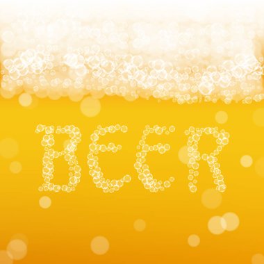 Gerçekçi baloncukları ve mesajı olan bira arkaplanı. Restoran menüsü tasarımı, afişler ve afişler için güzel bir içecek. Bira fabrikası için bir bardak taze bira. Kabarcık yazısıyla Oktoberfest arka planı.