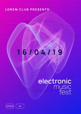 Elektronik şenlik. Dinamik gradyan şekil ve çizgi. Dalgalı diskotek dergisi şablonu. Neon Elektronik Festivali broşürü. Elektro dans müziği. Trans ses. Kulüp afişi. Tekno dj partisi.
