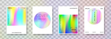 Holografik poster seti. Soyut arka planlar. Gradyan örgülü plastik holografik poster. 90 'lar, 80' ler modası. Pankart, sunum, afiş, broşür için Pearlescent grafik şablonu.