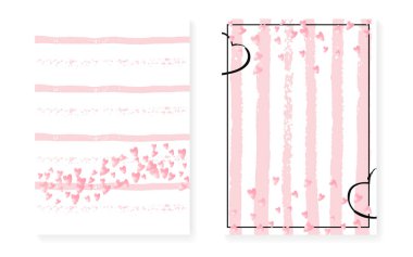 Noktalı ve pullu gelin partisi. Üzerinde pembe simli konfeti olan düğün davetiyesi. Dikey çizgili arka plan. Parti için moda duşu seti, olay, tarih ilanını kaydet.