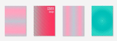 Güzel kapak şablonu. Yarım ton eğimli asgari trend vektörü. Broşür, poster, broşür ve davetiye için Geometrik serin kapak şablonu. Minimalist renkli şekiller. Soyut resimleme.