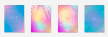 Soyut kapaklar ayarlandı. Yarım ton eğimli asgari trend vektörü. Broşür, poster, broşür ve davetiye için geometrik gelecek şablonu. Minimalist renkli kapak. Soyut şekiller illüstrasyon.