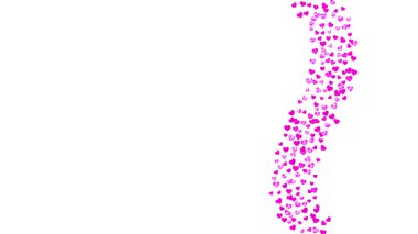 Pembe parıltılı kalpleri olan gelin geçmişi. Sevgililer Günü. Vektör konfetisi. El yapımı doku. Poster, hediye çeki ve afiş için aşk teması. Kalpli gelinlik arkaplan şablonu.