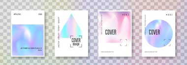 Geometrik kaplama seti. Soyut arka planlar. Gökkuşağı geometrik kapağı gradyan örgü 90 'lar, 80' lerin retro tarzı. Broşür, pankart, duvar kağıdı, mobil ekran için yanardöner grafik şablonu