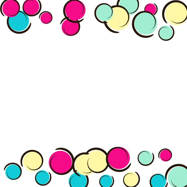 Konfetti Rahmen Mit Pop Art Tupfen Große Farbige Flecken Spiralen — Stockvektor