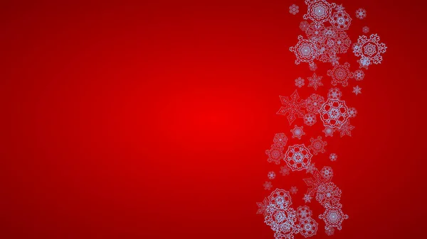 Vánoční Rám Sněhovými Vločkami Červeném Pozadí Santa Claus Barvy Horizontální — Stockový vektor