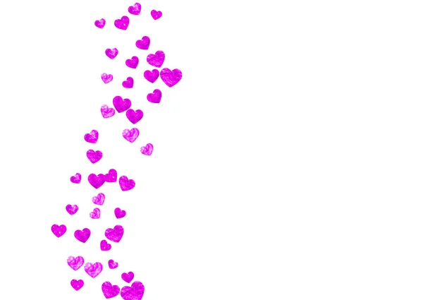 Heart Confetti Achtergrond Met Roze Glitter Valentijnsdag Vectorframe Handgetekende Textuur — Stockvector