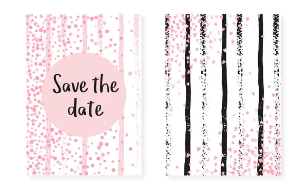 Pink Glitter Sequins Dots Wedding Bridal Shower Invitation Cards Set — Stock Vector