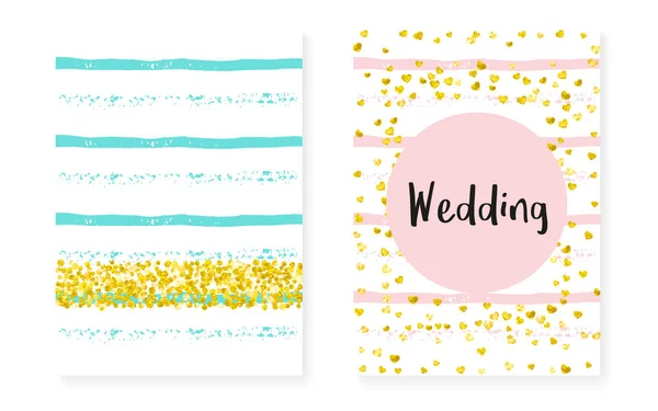 Glitter Confetti Ouro Com Pontos Lantejoulas Cartões Convite Para Casamento —  Vetores de Stock