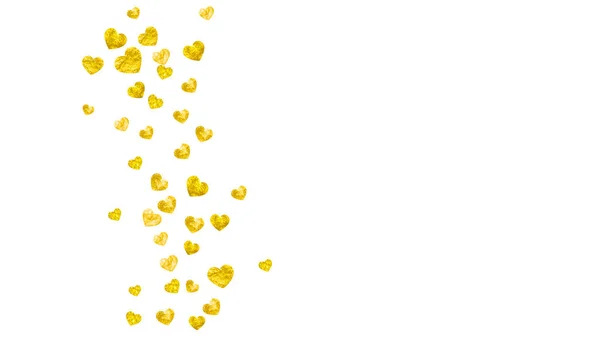 黄金の輝きとハートボーダーの背景 バレンタインデー ベクトル コンフェッティ 手描きの質感 — ストックベクタ