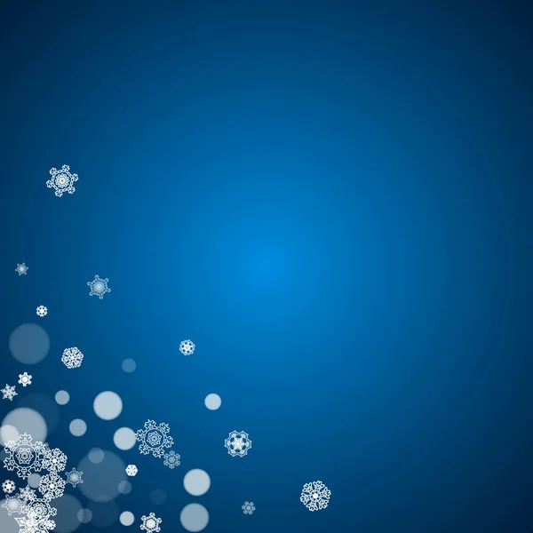 蓝色背景的新年大雪 冬天的主题圣诞节和新年降雪的背景 季节性销售 特别优惠 派对邀请函 蓝天白霜雪片 — 图库矢量图片