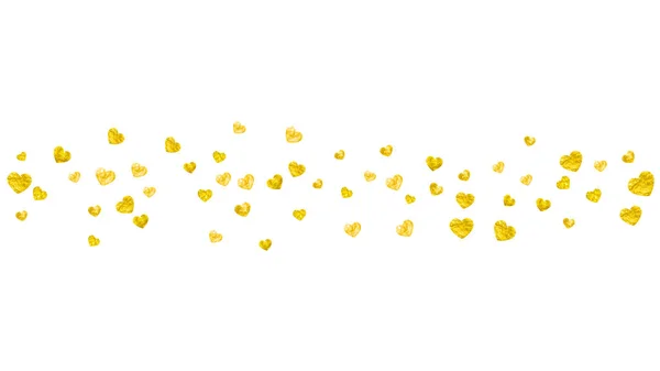 Heart Border Background Gold Glitter Valentines Day Vector Confetti Hand — Stock Vector