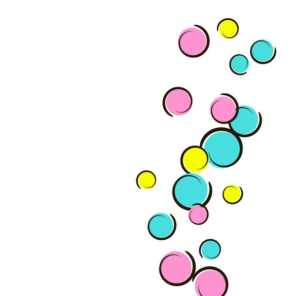 具有滑稽流行艺术波尔卡点的Confetti背景 白色上的大色斑 螺旋形和圆形 矢量图解 生日宴会上 多彩的孩子气的水花 Rainbow Confetti背景 — 图库矢量图片
