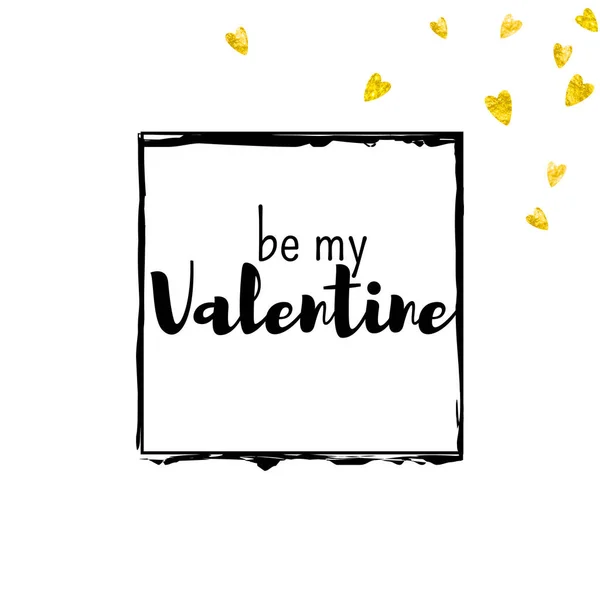 Tarjeta San Valentín Con Corazones Brillo Dorado Febrero Vector Confetti — Archivo Imágenes Vectoriales