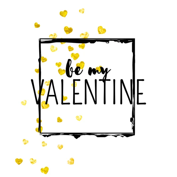 Tarjeta San Valentín Con Corazones Brillo Dorado Febrero Vector Confetti — Archivo Imágenes Vectoriales