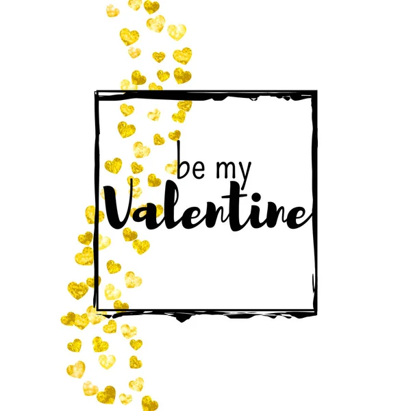 Tarjeta San Valentín Con Corazones Brillo Dorado Febrero Vector Confetti — Archivo Imágenes Vectoriales