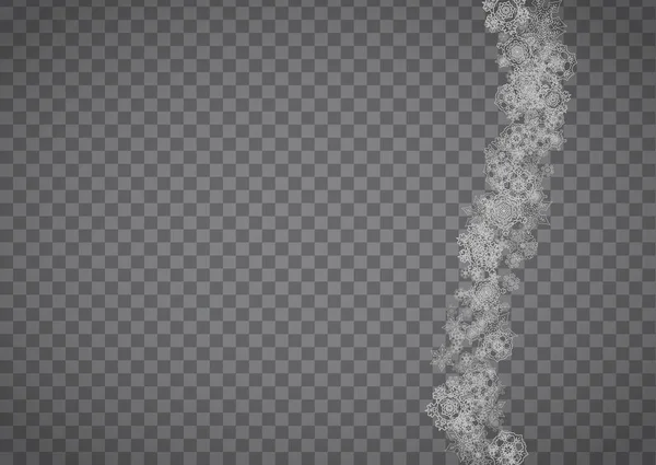 Isolated Snowflakes Transparent Grey Background Silver Glitter Snow Horizontal Christmas — Stock Vector