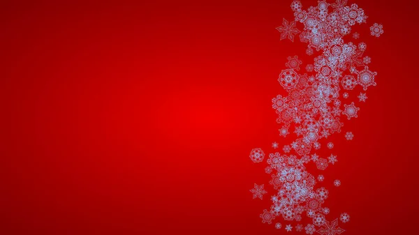 Weihnachtsrahmen Mit Schneeflocken Auf Rotem Hintergrund Weihnachtsmannfarben Horizontaler Weihnachtsrahmen Für — Stockvektor