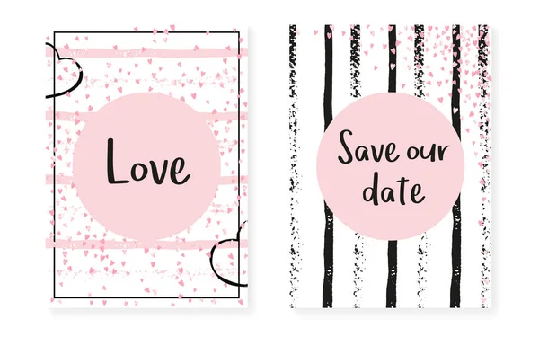 Bridal Shower Set Dots Sequins Wedding Invitation Card Pink Glitter — Stock Vector