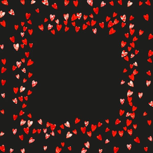 Heart Border Valentines Day Red Glitter February 14Th Day Vector — Stock Vector