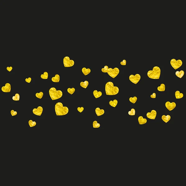 ゴールドの輝きとバレンタインデーの心が輝きます 2月14日 バレンタインデーハートテンプレート用ベクトルコンフェッティ 手描きの質感をグランジ ポスター ギフト券 バナーのための愛のテーマ — ストックベクタ