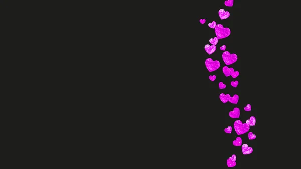 ピンクの輝きとハートボーダーの背景 バレンタインデー ベクトル コンフェッティ 手描きの質感 バウチャー 特別なビジネスバナーのための愛のテーマ ハートボーダー付きの結婚式とブライダルテンプレート — ストックベクタ