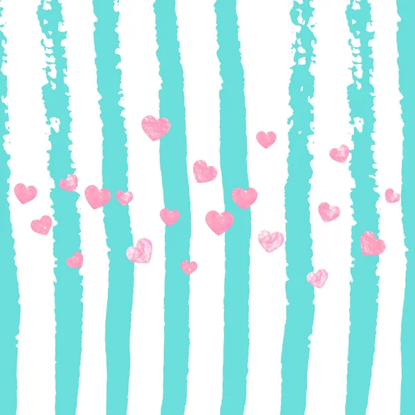 Glitter Confetti Rosa Com Corações Listras Turquesa Lantejoulas Caindo Com — Vetor de Stock
