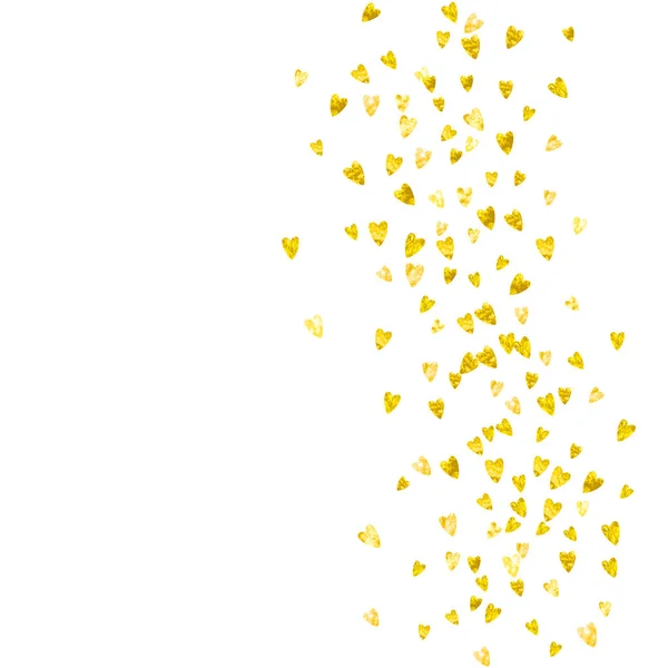 情人节的心闪烁着金色的光芒 2月14日情人节心脏模板的向量Confetti 手绘手绘纹理 特价商品 传单的爱情主题 — 图库矢量图片